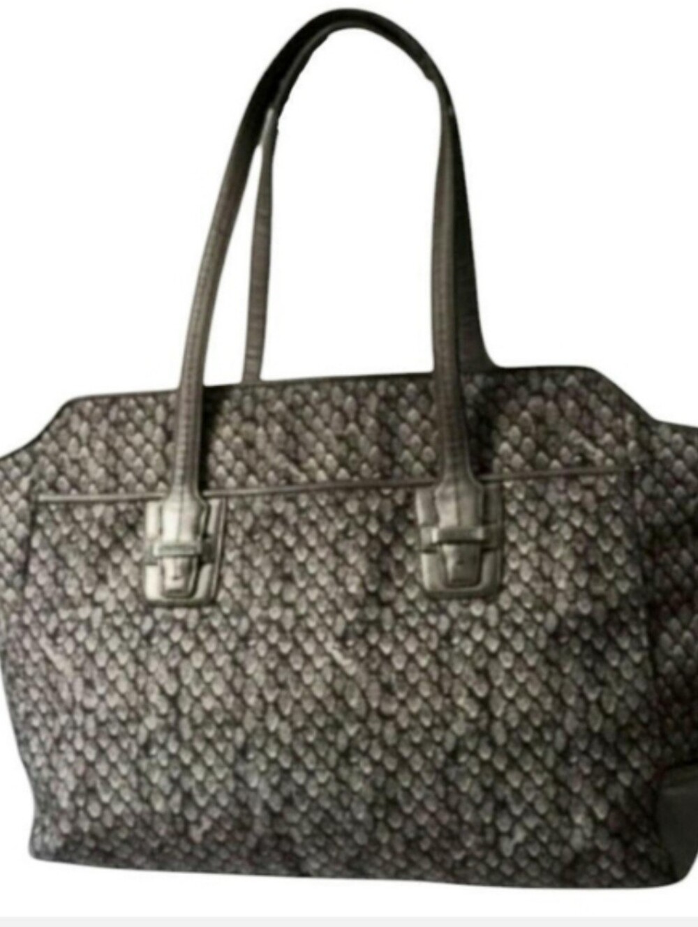 Coach Snake Print Large Tote Bag Metallic Gray Python Textured Shoulder Purse - Picture 7 of 7